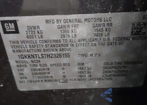 2017 GMC Acadia Sle-2 from USA, damaged, VIN 1GKKNTLS7HZ326155